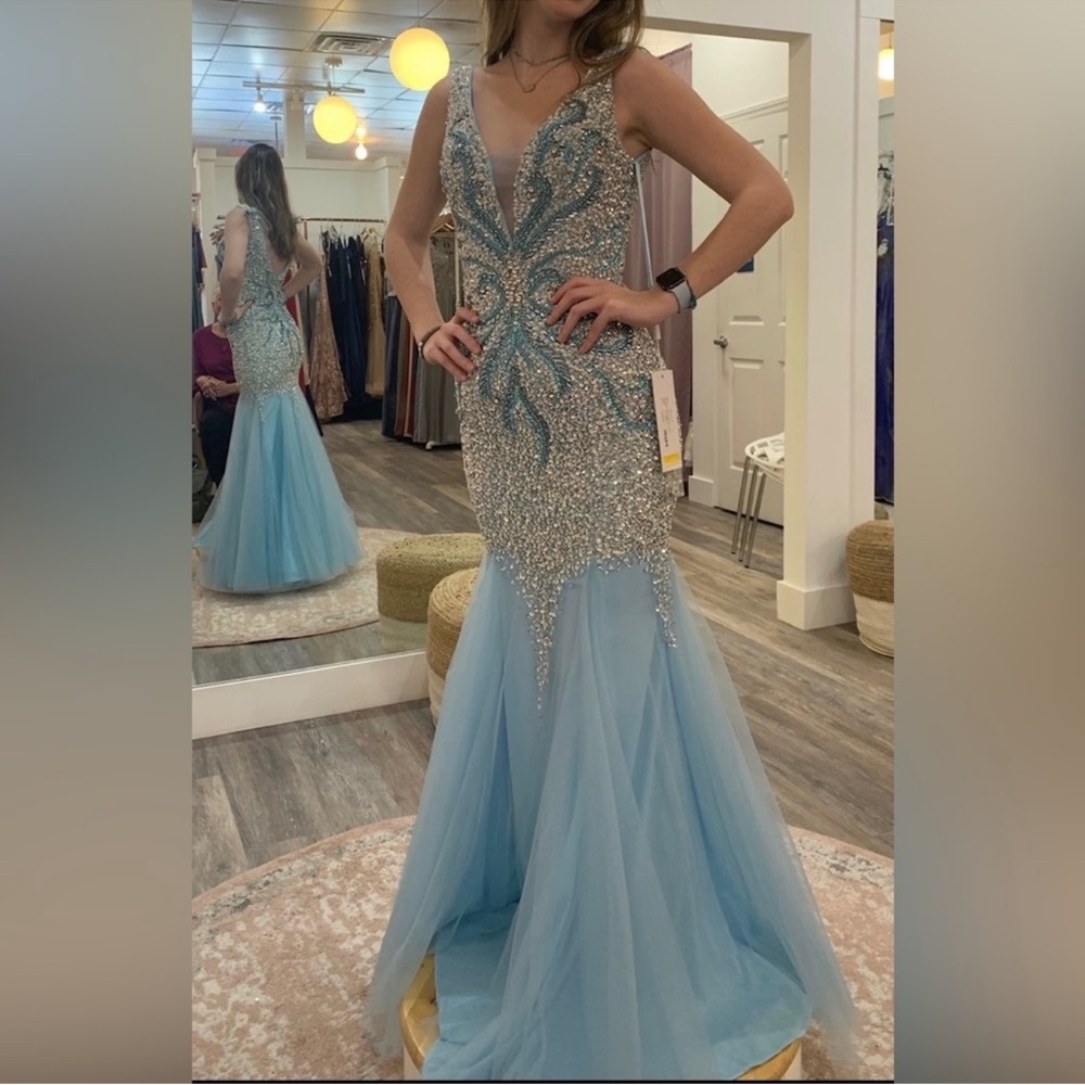 Blue and Silver Evening Gown